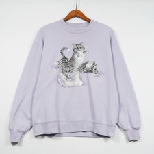 Vintage 90s Cat Graphic Sweatshirt Purple Size M Tag Cut Morning Sun Style