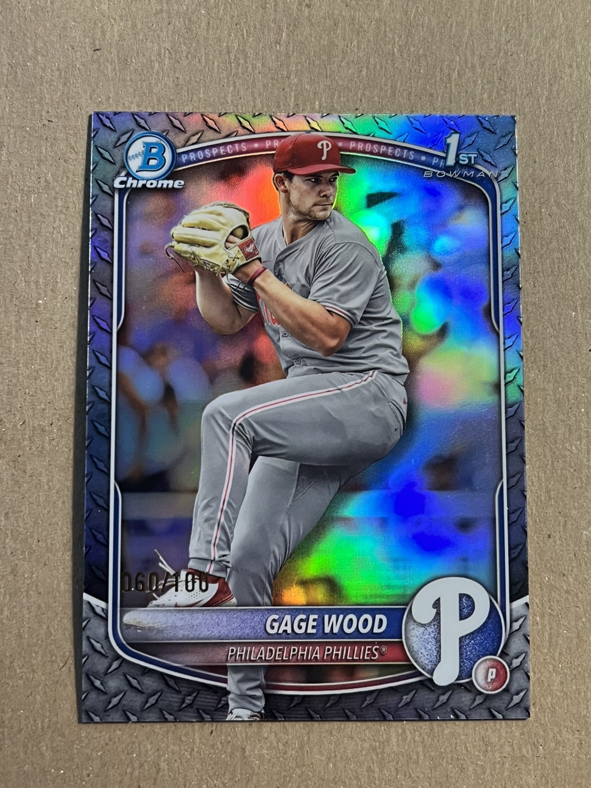 2025 Bowman Draft GAGE WOOD Chrome Steel Metal Refractor 1st /100 Phillies BDC-4