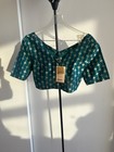 NWT Fabindia Teal & Gold Brocade Silk & cotton Saree Cropped Blouse V neck XL — photo 9
