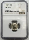 1947-P Roosevelt Silver Dime 10C NGC MS66 FT Full Torch US 90% Coin Toned  BM1