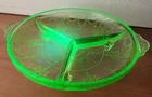 Cameo Ballerina Uranium Glass 3 Part Relish Dish Green Depression Glass Glow