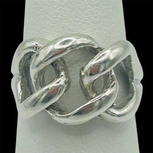 Vintage 925 Solid Sterling Silver Chain Link Ring Size 5.75 Statement Band Boho