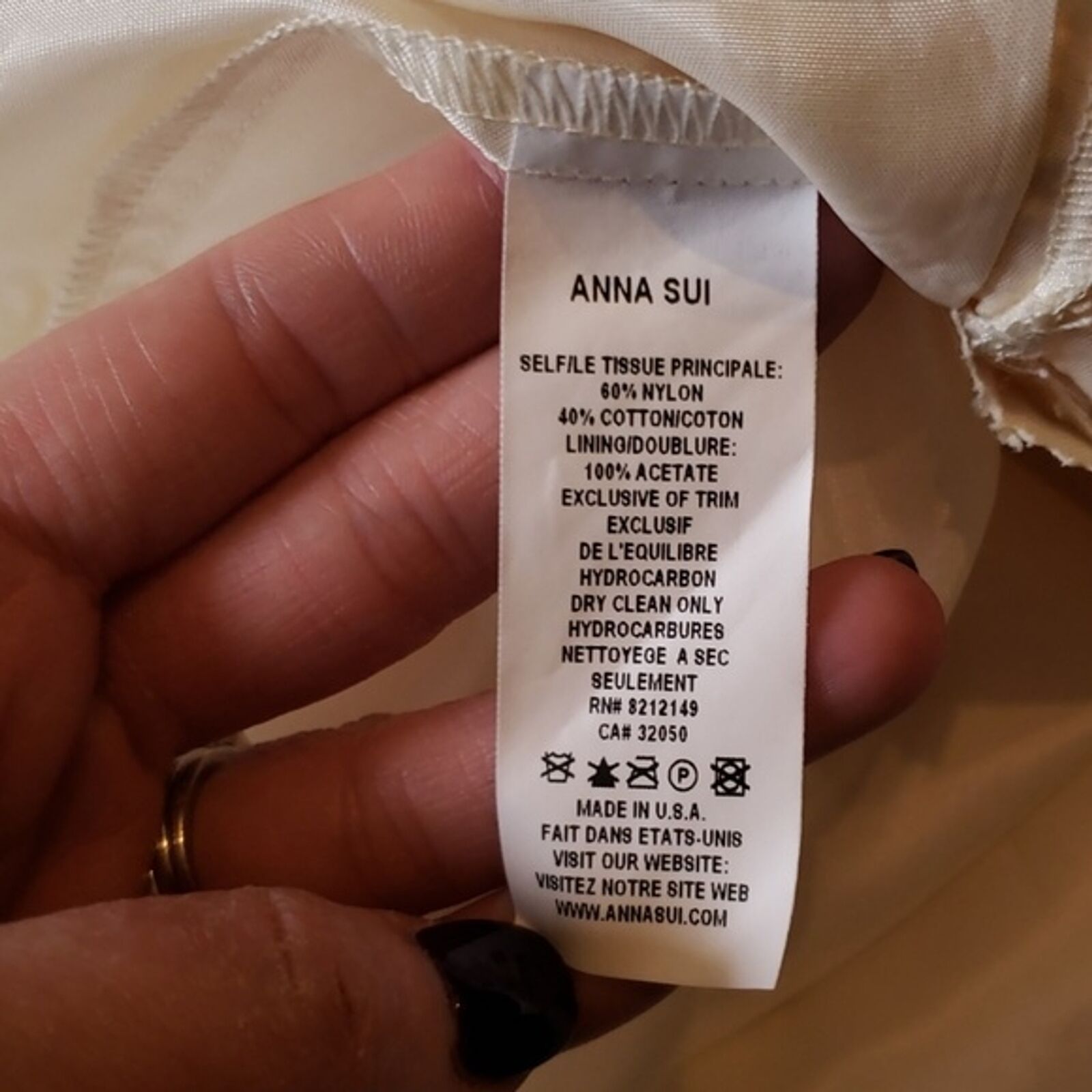 Anna Sui Ivory Lace Gold Tie Belt Mini Dress Raw … - image 8