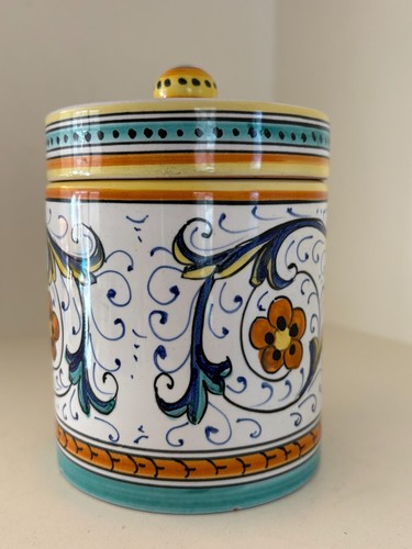 Italienische Deruta Keramik Deckeldose Topf Kanister handbemalt 11 cm h - Bild 4 von 8