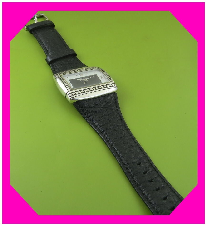BRIGHTON MONTREUX Black Leather Silver WATCH Preloved NEED  display picture 1