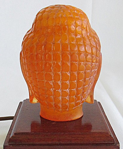 Carved Amber Buddha Head on Lighted Stand - Picture 3 of 13