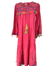 Fig & Vine Women's Pink Boho 3/4 Embroidered Beach Midi Dress Sz S 