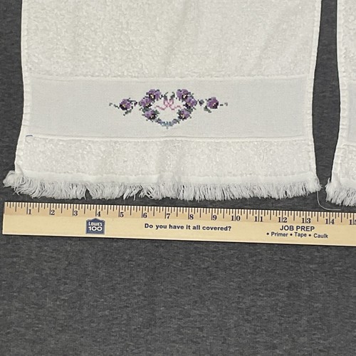 Lot of 2 Handmade Cross Stitch Tea Hand Towles Heart Shapped flowers floral - Picture 4 of 15