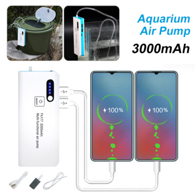 Portable Aquarium Air Pump USB Dual USB Outputs Oxygen Flushing Pump with Lamp