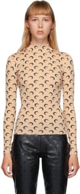 Marine Serre Moon Allover Turtleneck Long Sleeve in Beige