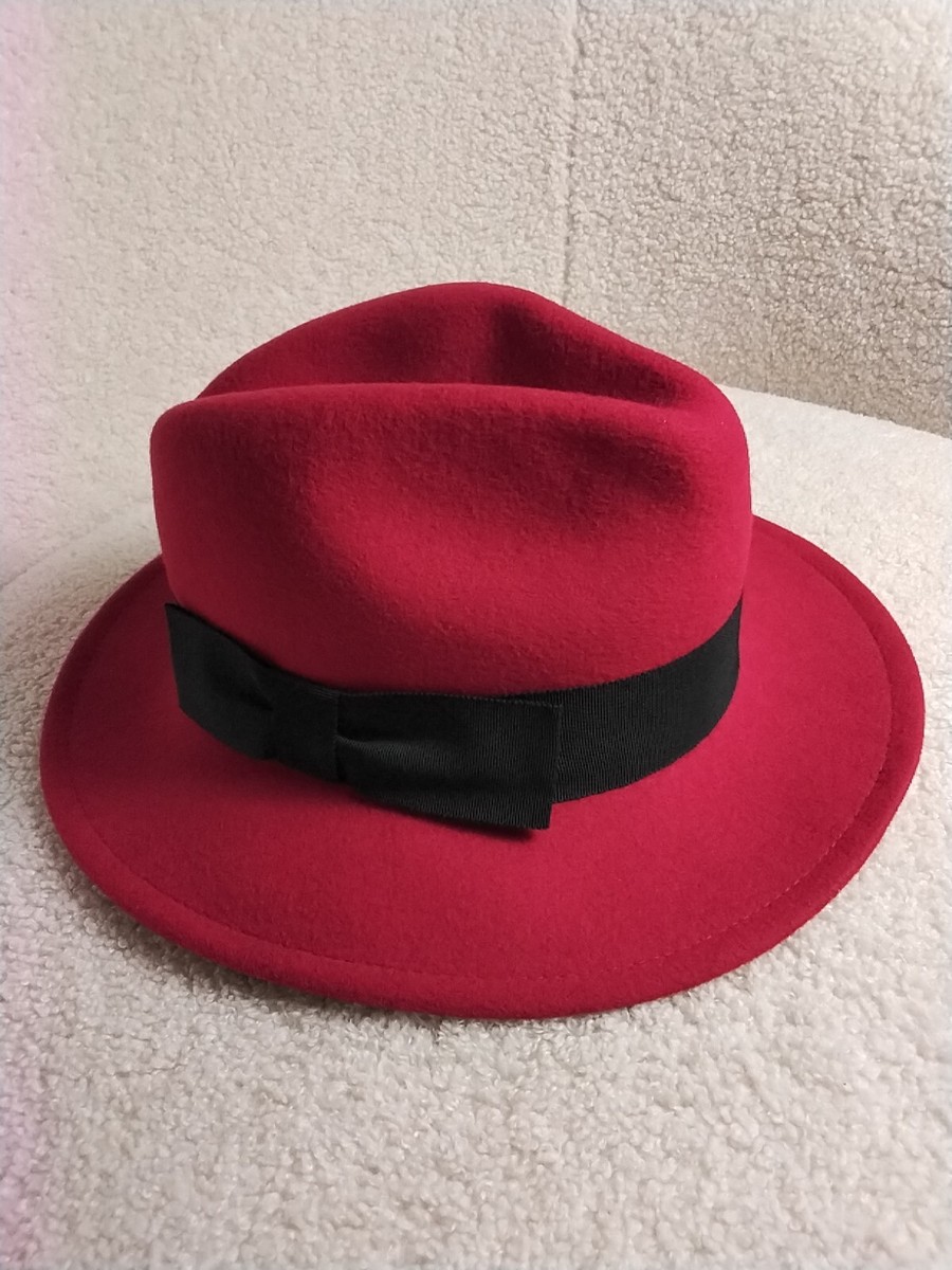 Arlin Vintage USA Womens Red Wool /Black Ribbon Molded Hat  display picture 1