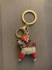 Poodle Dog Keychain Keyring Bag Purse Handbag Charm Gold Red Rhinestones gift