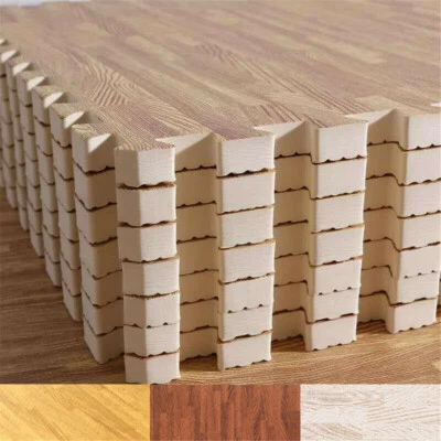 12pcs 12mm Thick Wood Grain Floor Mats Foam Interlocking Flooring Mats Tile 60cm - image 1 of 4