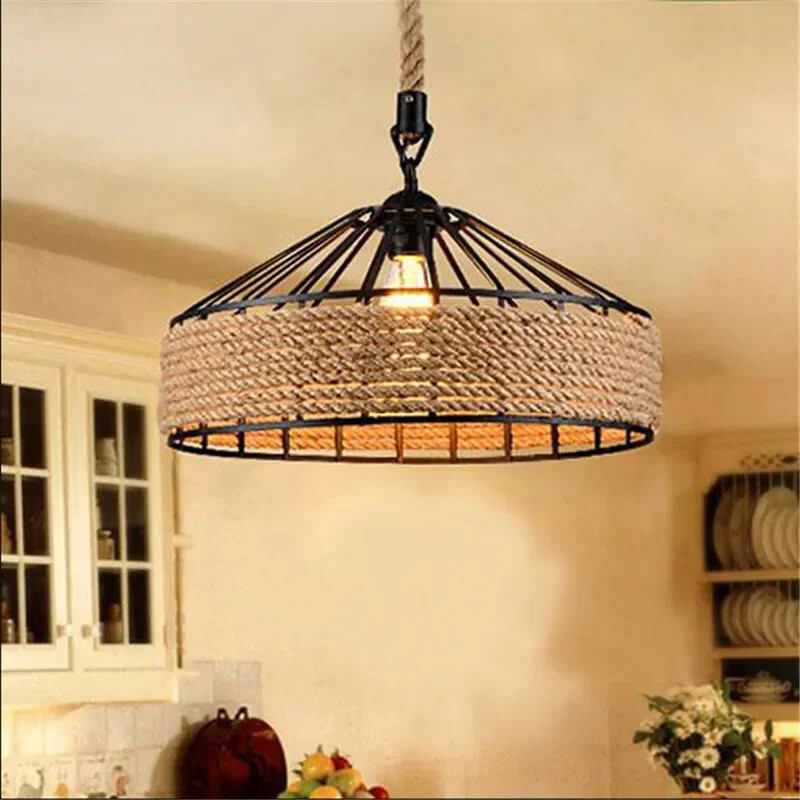 Retro Hemp Rope Pendant Light - Vintage Chandelier for Dining, Bar & Café Decor