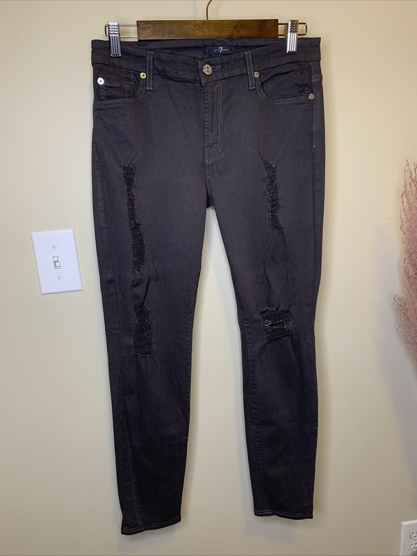 7 For All Mankind Women's The Ankle Super Skinny Coated Distressed Jeans 29
