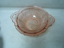 Jeanette Pink Cherry Blossom Depression Glass Serving Bowl With Handles Exc