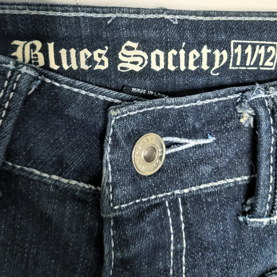 Blues Society Size 11/12 Juniors Dark Wash Distressed Skinny Jeans Women's Y2K - Image 4 of 4
