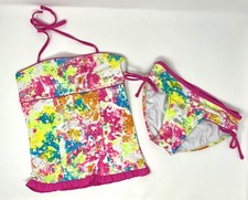 Justice Girls Pink Splatter Paint 2 Piece Bikini Bathing Suit Size 10