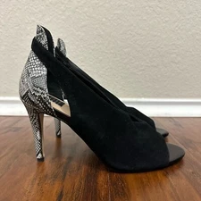 WHITE HOUSE BLACK MARKET Grace Heels Womens Sz 8.5M Suede Snake Embossed NWOB