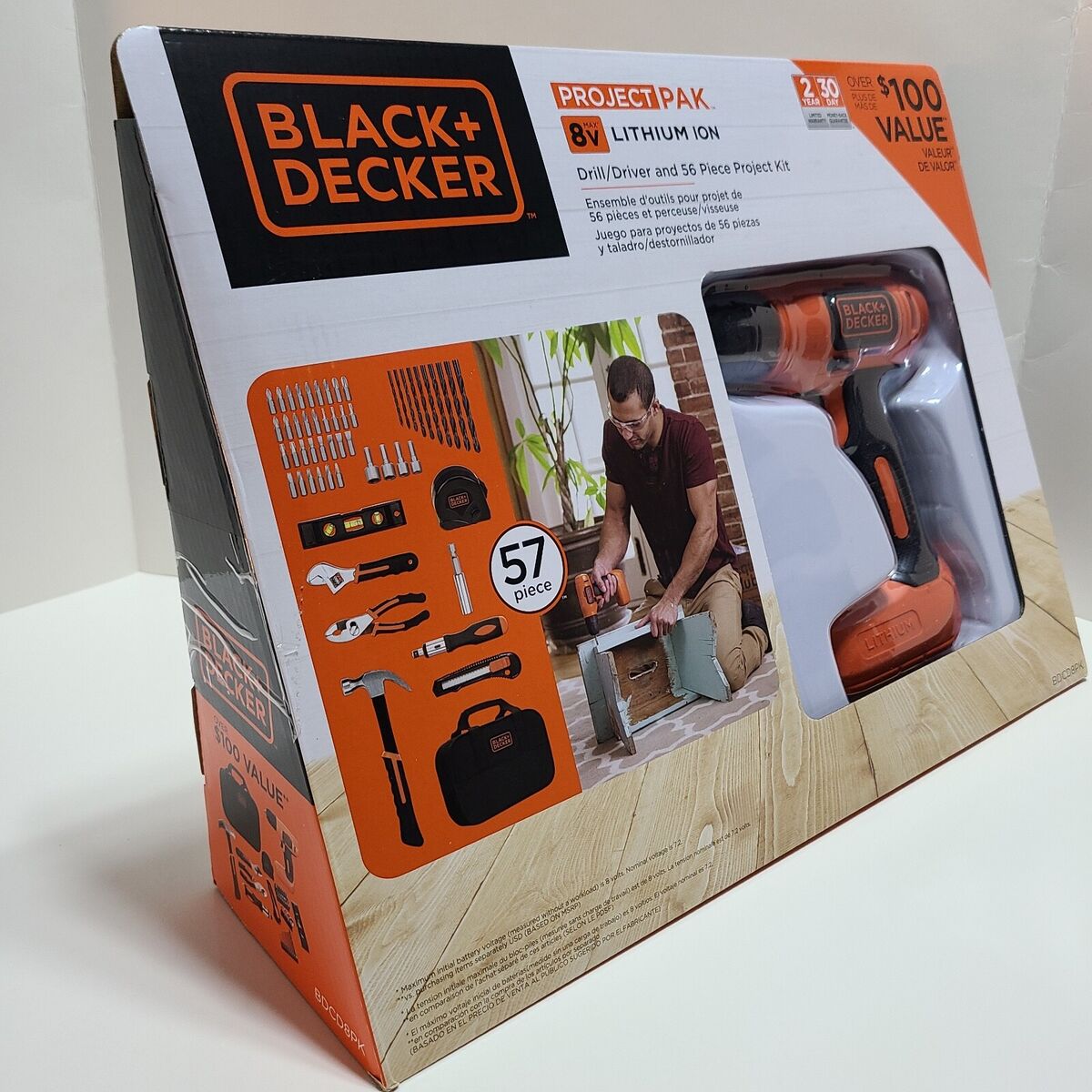  BLACK+DECKER 8V Drill & Home Tool Kit, 57 Piece