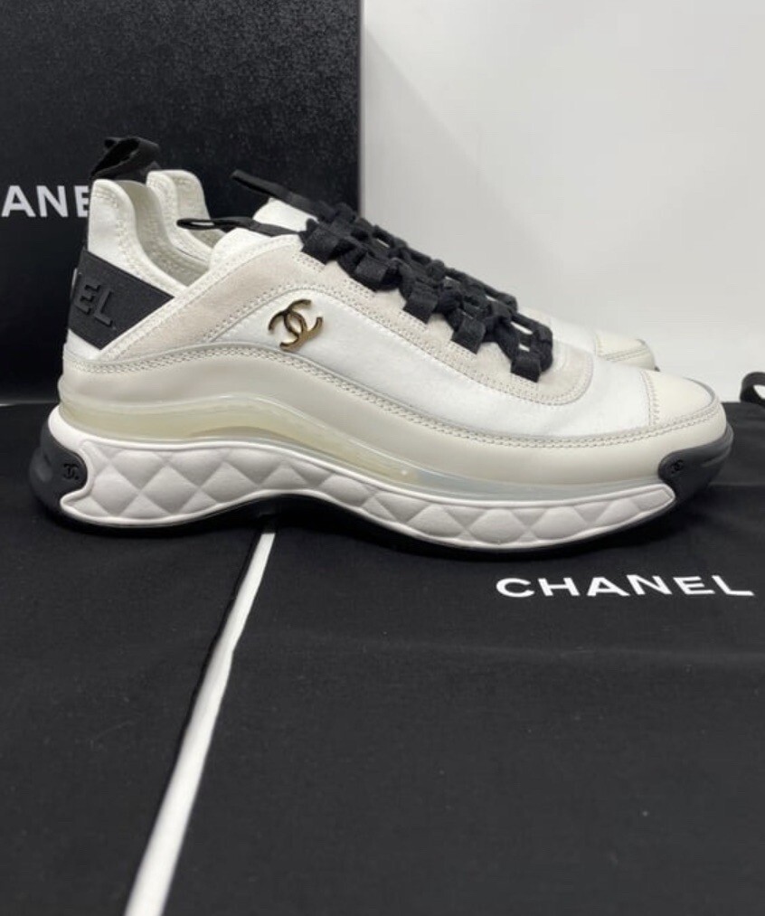 Chanel Velvet Calfskin Mixed Fibers Sneaker Ivory W NIB