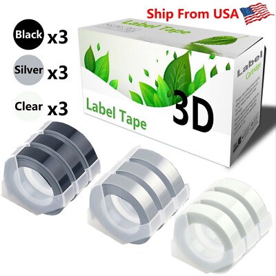 (3Clear+3Silver+3Black) LabelTape Fit For Dymo 1595GY Dymo 20008CP Label Makers