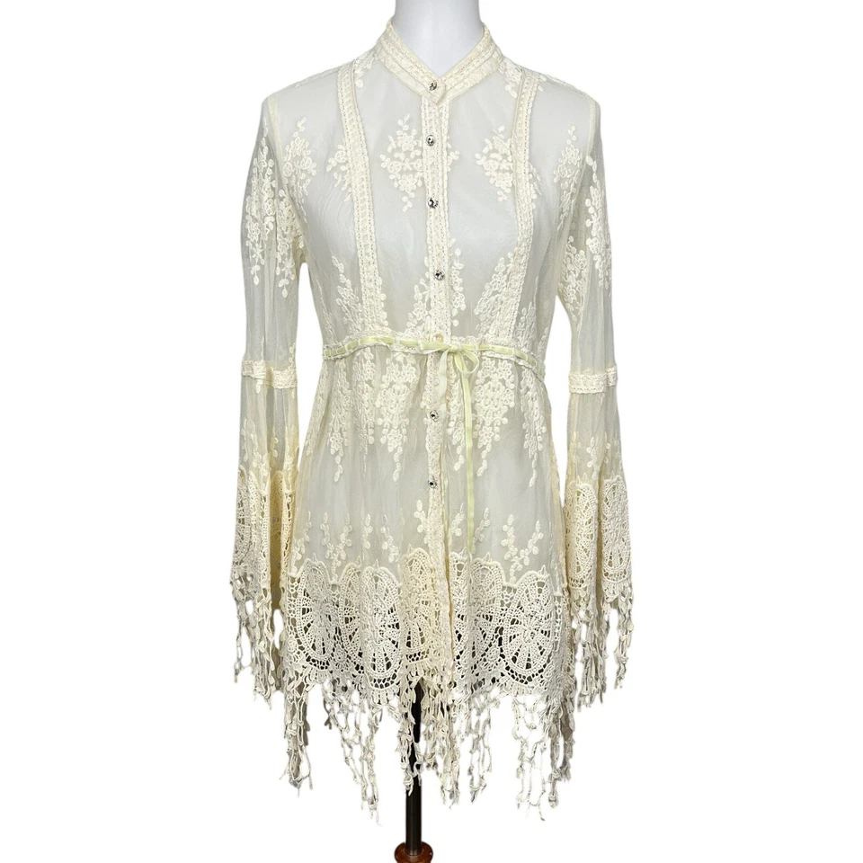 Top Babydoll Vintage Y2K Mujer Mediano Hada Capricho Crochet Encaje Victoriano