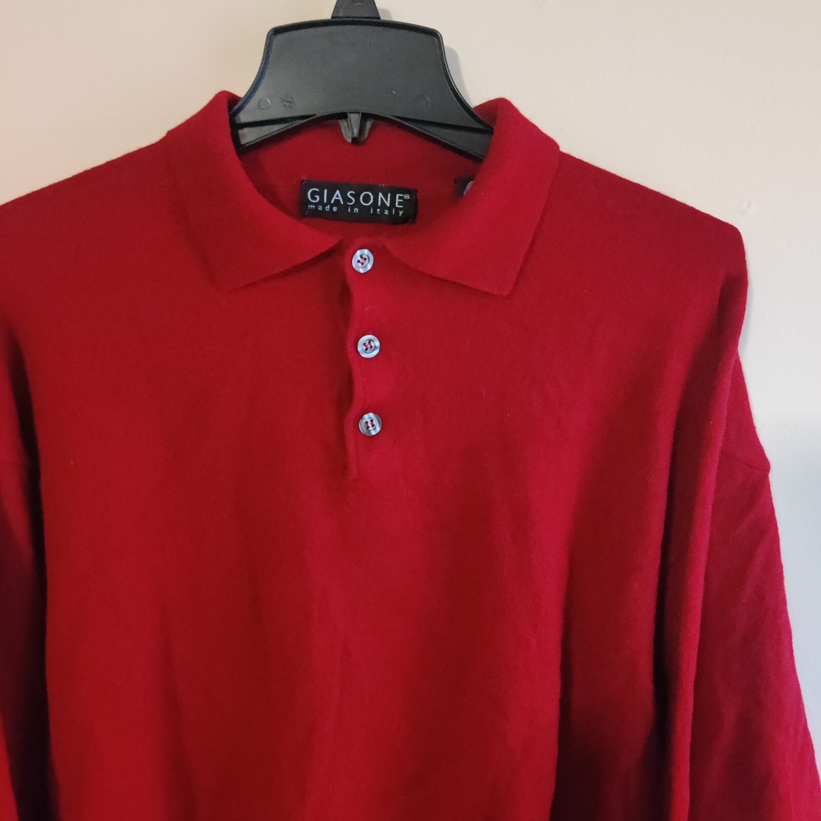 Giasone 100% Merino Fine Wool Womens 1/4 Button Pull-Over Sweater Size XL Red