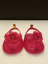 Build A Bear Shoes Flip Flops Sandals Pink Jelly With Flower Silver Glitter Base