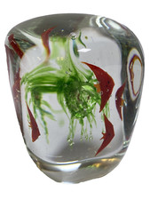 Murano Aquarium Art Glass Paperweight With Five Tropical Fish Original Sticker