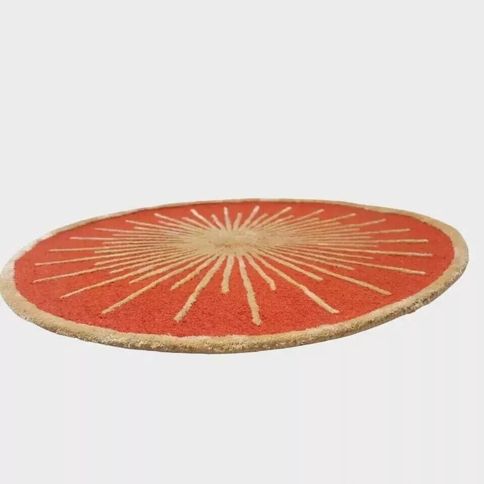 Round Sun Hand-Tufted Wool Handmade Area Rug Carpet for Living Room Bedroom Rug