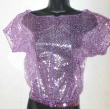 Sequin sheer top cap sleeve Orchid Small adult Sequin belt waist stretch Dance