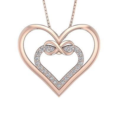 14K Rose Gold VVS1 E Ct Natural Diamond Knot Double Heart Pendant  Necklace