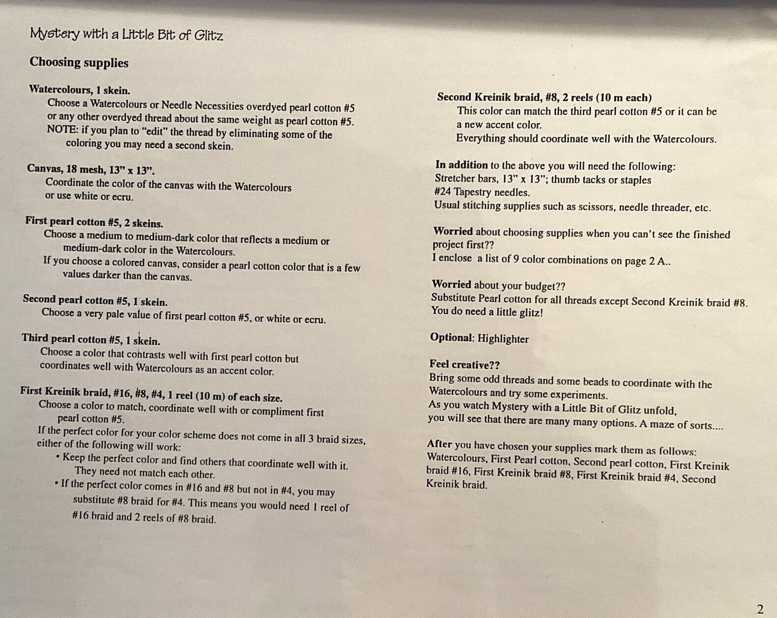 Gay Ann Rogers Needlepoint Chart Mystery with a Little Bit of Glitz Part 1 and 2