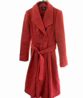 Hearts Roses Size XS EU36 Red Swing Coat Military Pin Up