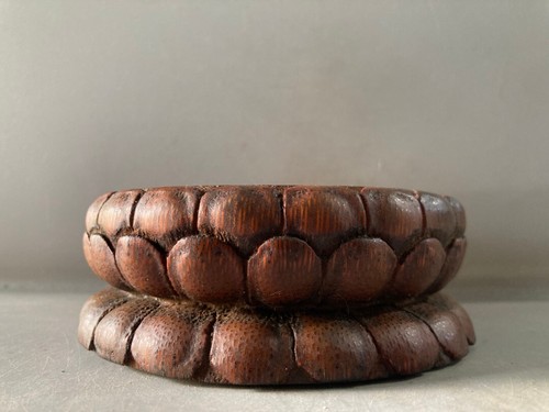 Collect Old Chinese natural bamboo hand carven lotus pattern base decoration - Picture 5 of 9