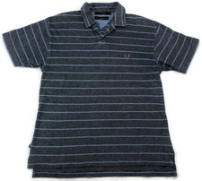 Tommy Hilfiger Men's Gray Blue Striped Short Sleeve Preppy Golf Logo Polo Medium