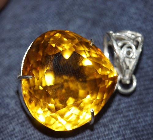 GIE 98.80 Ct Natural Yellow Citrine Pear Cut 925 Solid Silver Pendant Gemstone - Picture 5 of 7
