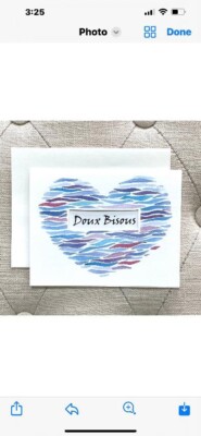 Valentines Day Doux Bisous Blue Greeting Card Hand Made 100% recycled