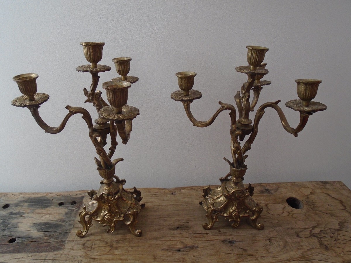 Paire de chandeliers en bronze de style Rocaille - XIXe siècle - N.117582