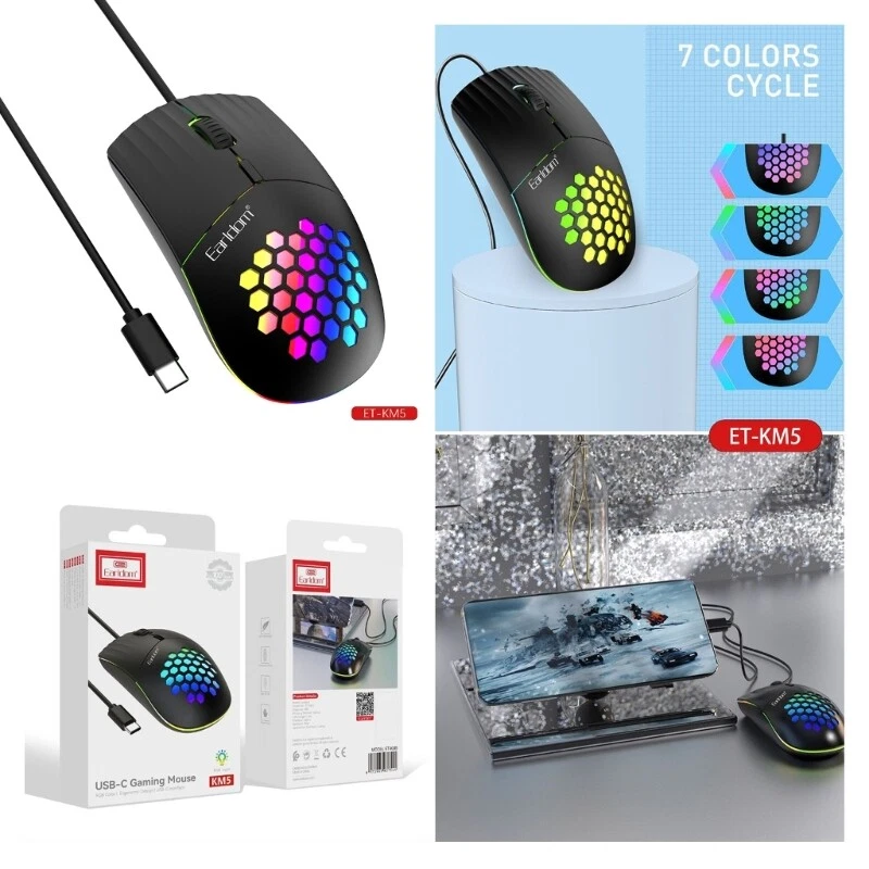 Type C Mouse USB C Corded Gaming Mouse Ergonomic 7RGB Backlit 1600DPI Adjustable - Image 2 of 4
