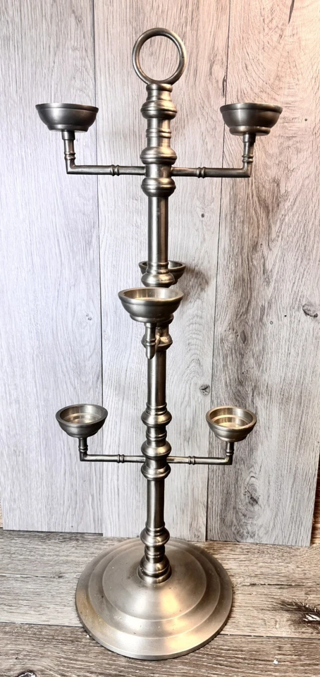 "Candelabro vintage PotterybarnPewter 6 brazos 25,5"" de alto pesado 7,5 lb" Foto 3 de 4