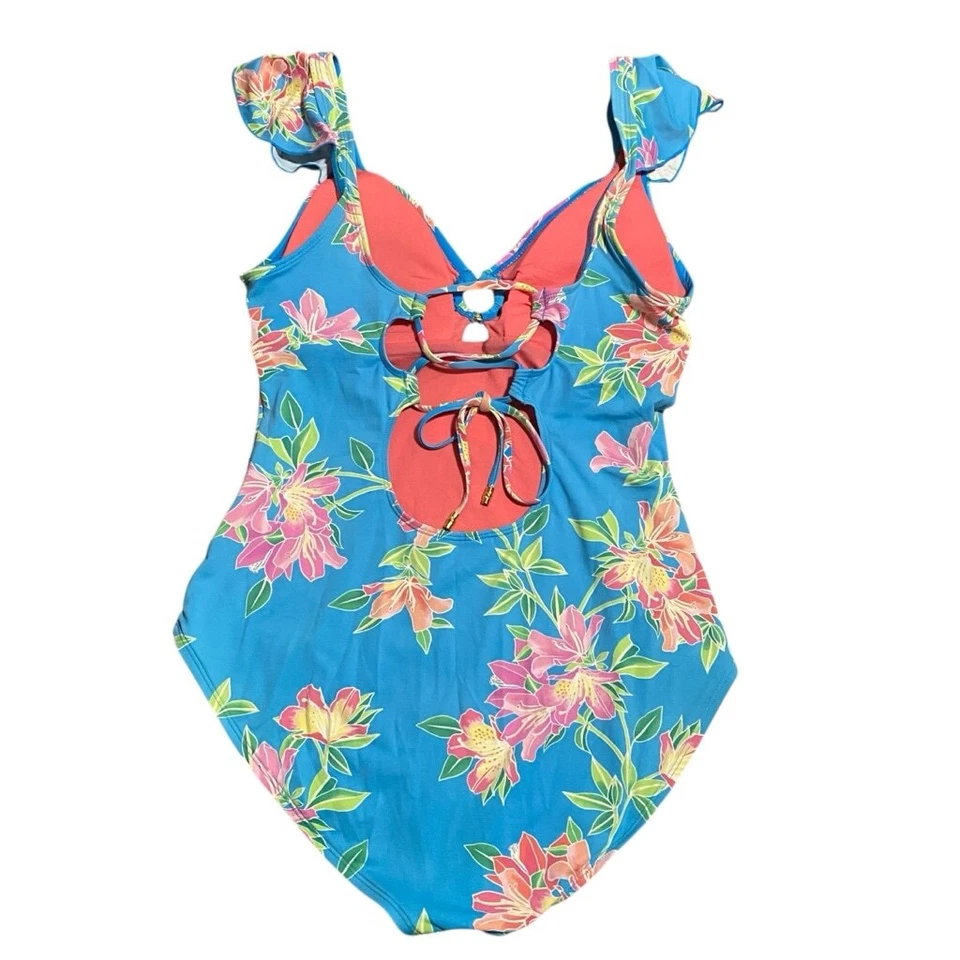 Tommy Bahama Womens Blue Floral One-Piece Swimsuit Size 12 Beach Vacation Summer - Image 3 of 4