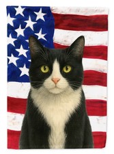 Black and White Tuxedo Cat American Flag Canvas House Size WDK6428CHF
