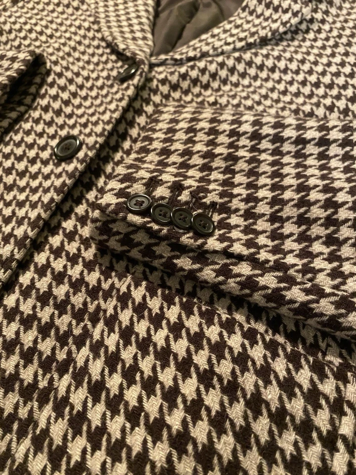 Jaqueta Blazer LANDS’ END Feminina Tamanho 14 Marrom Houndstooth 100% Lã Forrada - Imagem 4 de 4