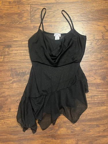Koi Made In USA Large Black Sparkly Sheer Tank Top Asymmetrical Y2K VTG