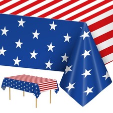 2 Pack 4th of July Tablecloth - Patriotic 54" x 108", Red Blue and White