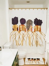 Fabric Shower Curtain/Bath Mat 2-PC SET White/NEW Bathroom Chic/Style/Royal Lux