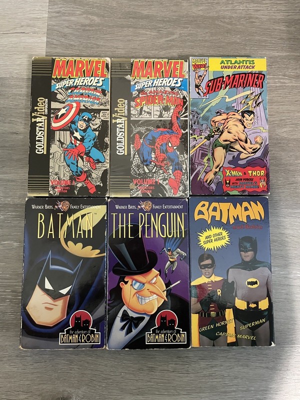 VHS lot of 6 Batman The Animated Series & Marvel VHS Lot Penguin, Spiderman