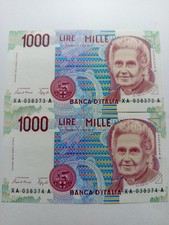 COPPIA 1000 LIRE MONTESSORI SERIE SPECIALE SOSTITUTIVA XA A FDS Consecutivi R³